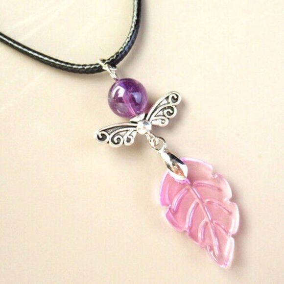 Carved Pink Leaf Tibetan Silver Wing Necklace - Picture 1 of 1